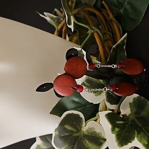 Wood Button Shaped Red Wood Clip On Earrings